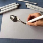 Katika hatua za kuchora picha ya kijiko.